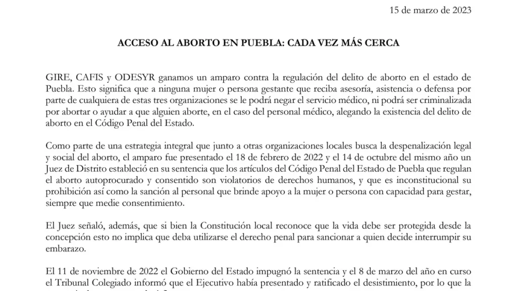 GIRE, CAFIS y Odesyr ganan amparo contra regulación del aborto