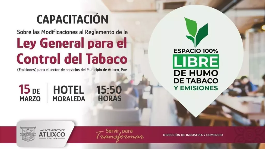 Gobierno de Atlixco capacitará a prestadores de servicios para cumplir con la Ley de Control del Tabaco