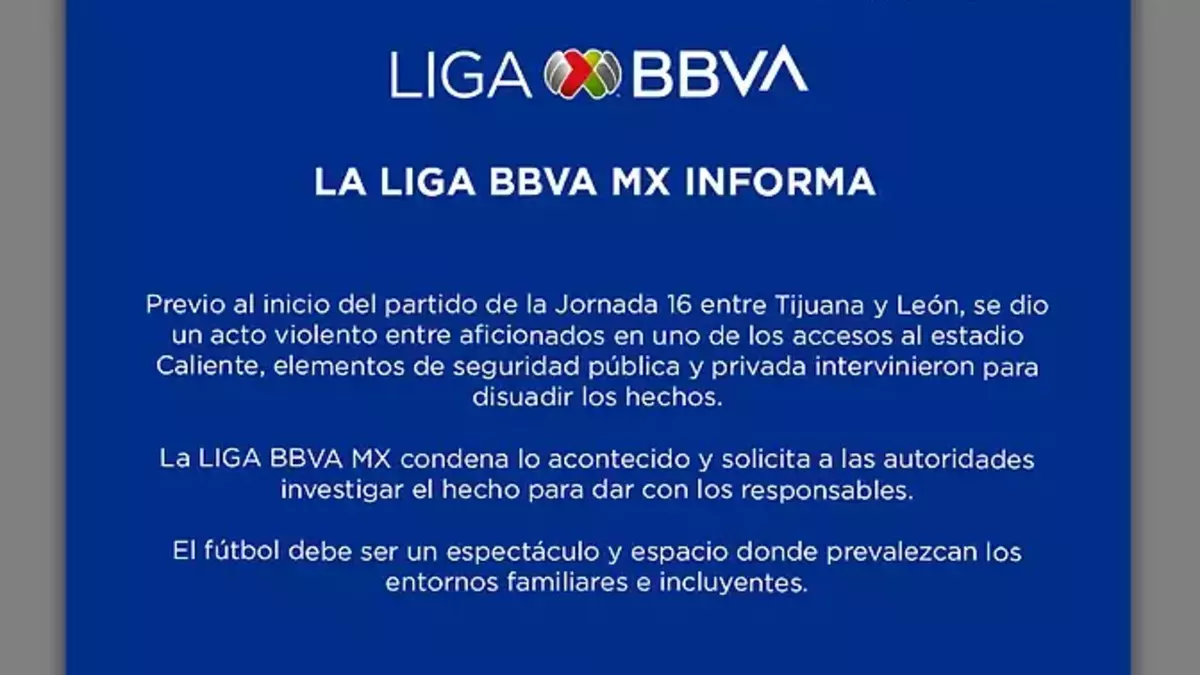 Liga BBVA Mx condena pelea en Tijuana