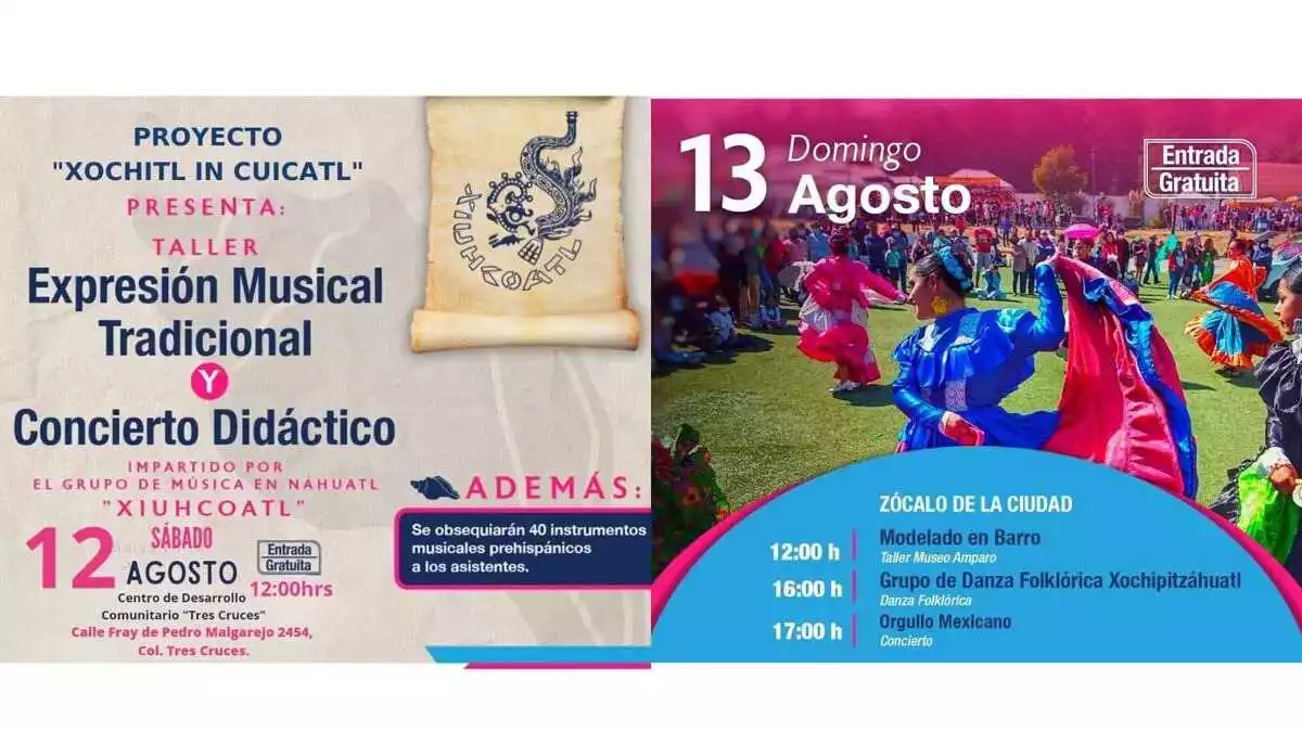 Música, danza y exposiciones de talleres los fines de semana en Puebla