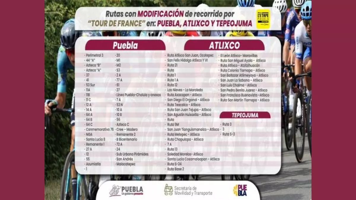 85 rutas modifican recorrido en Puebla por Tour de France