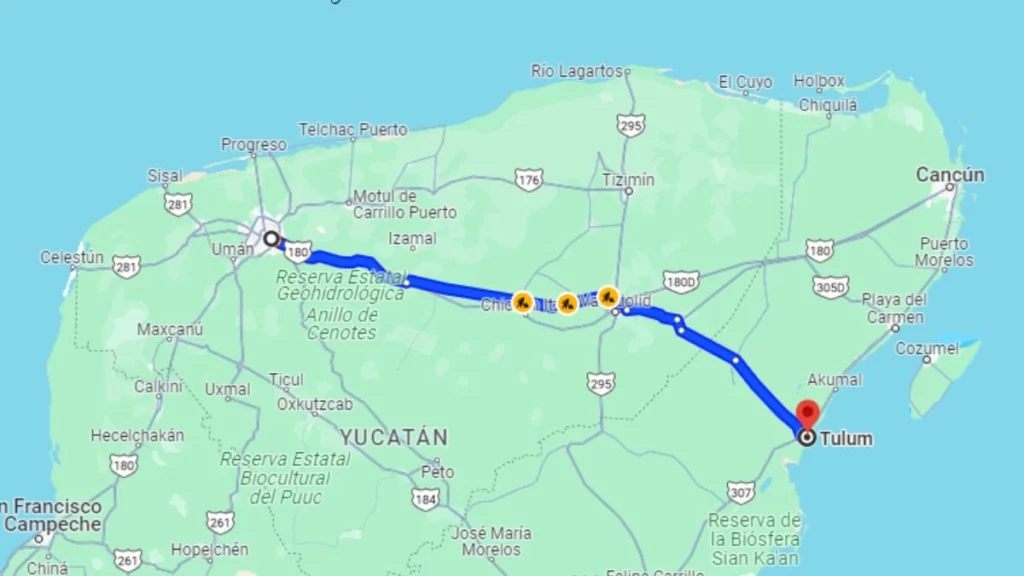 Hay casi 300 kilómetros entre Mérida y Tulum