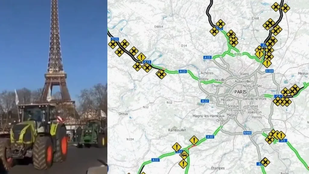 Así lucen las carreteras que comunican a París por el asedio de agricultores