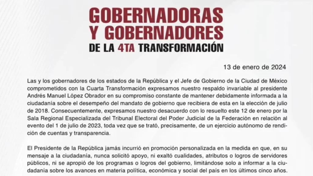 Gobernadores de la 4T defienden a AMLO luego resolución de TEPJF