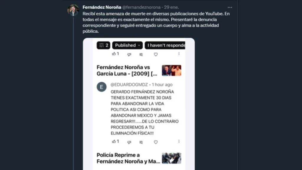 Noroña fue amenazado por YouTube