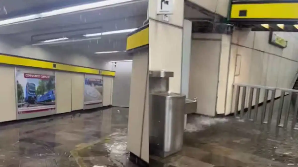 Estación Pantitlán de la Línea 5 inundada por fuertes lluvias en CDMX