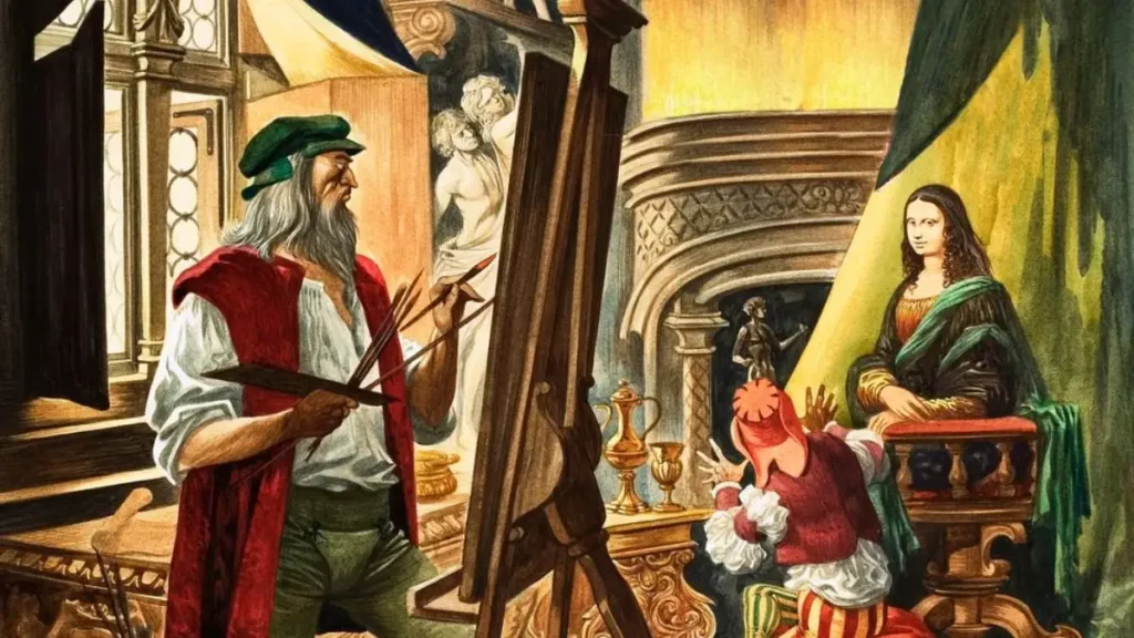 Leonardo da Vinci pintando el retrato de la Mona Lisa por Peter Jackson