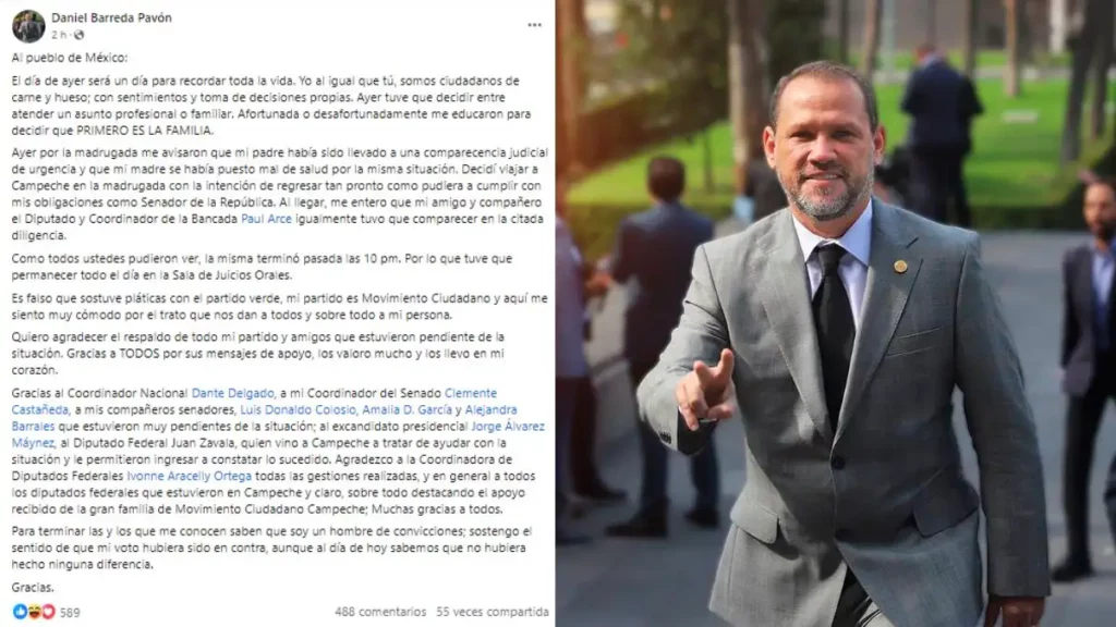 Daniel Barreda Pavón se justificó en Facebook por su ausencia de ayer en el Senado