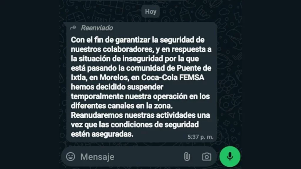 De esta manera, empleados de Coca-Cola se enteraron que cerró la bodega de Puente de Ixtla en MorelosDe esta manera, empleados de Coca-Cola se enteraron que cerró la bodega de Puente de Ixtla en Morelos