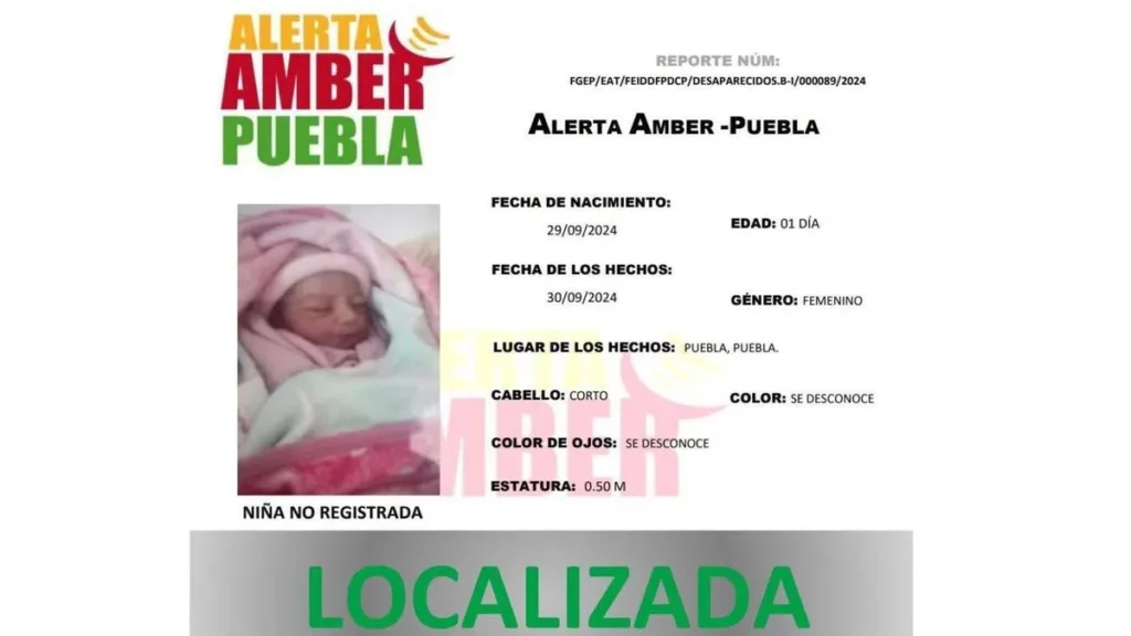 Localizan a bebé robada de un centro de maternidad en Puebla