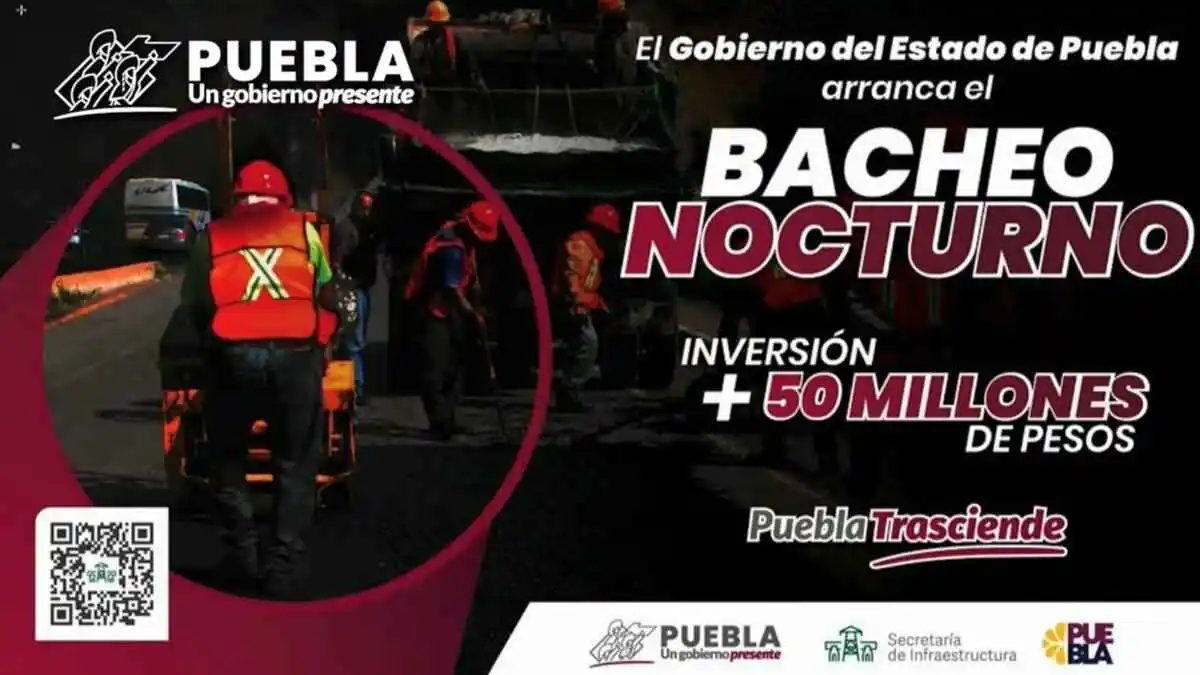 Gobierno de Puebla lanza bacheo nocturno durante 30 días