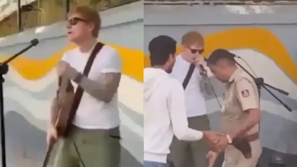 Ed Sheeran da concierto en la calle, pero la policía lo frena